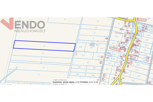 średzki, Kostomłoty, Chmielów, 1,82 ha/ GRUNT ROLNY/ 5 km od Kątów Wr.